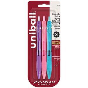 Uniball Jetstream Elements Retract 1.0mm 3/Pk Assorted Colors Office School Home